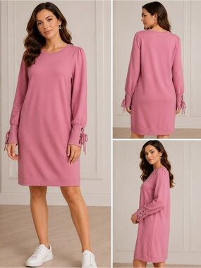 Blue Orchid Pink Lace-Up Cuff Sweatshirt Dress Size Large Casual Pullover